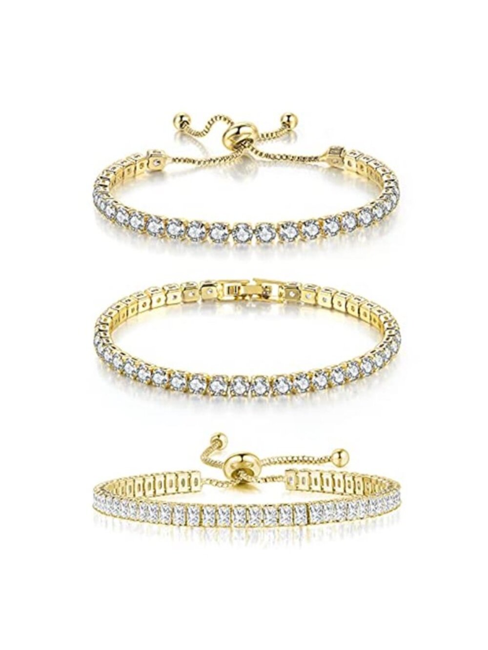 Womens Tennis Bracelet Gold Plated Cubic Zirconia Adjustable Slider Chain
